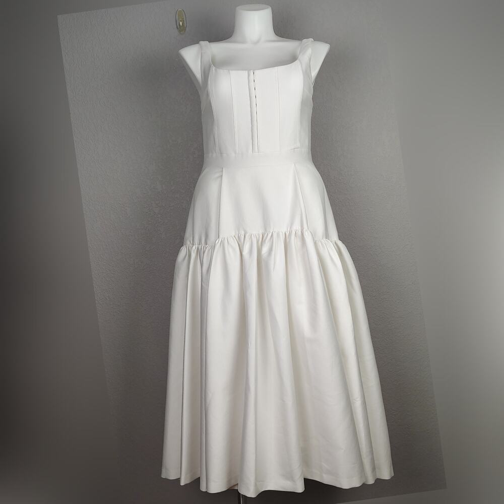 Alice + Olivia Diana Off White Sleeveless Structured Midi Dress Size 14 - Picture 2 of 16